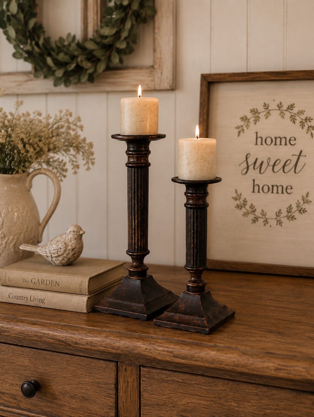💚3/$20💚Vintage Style Brown Metal Candlestick Pair
